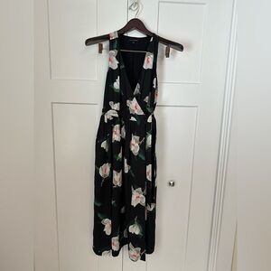 Banana Republic Black Magnolia Print True Wrap Midi Dress Size 2